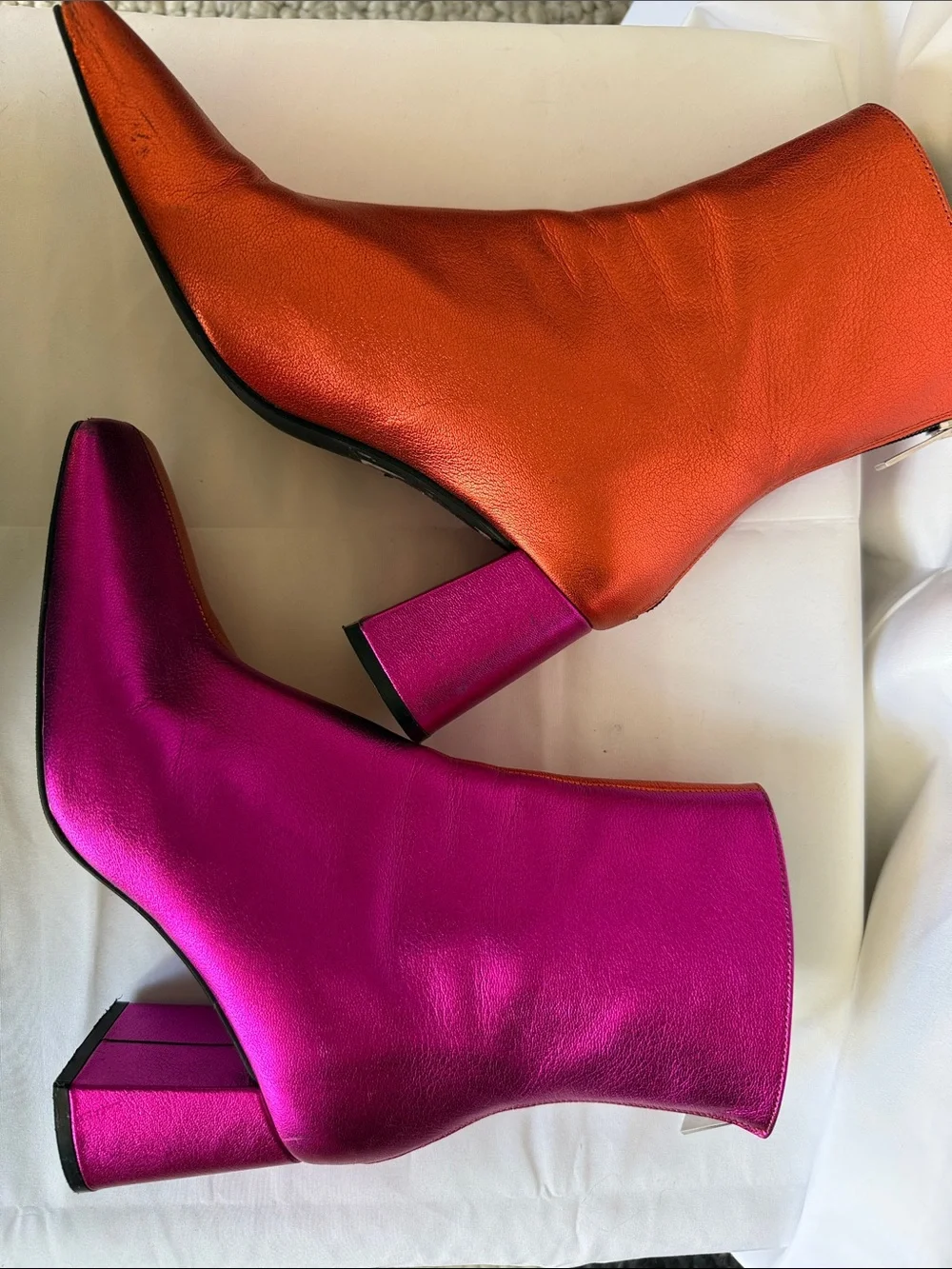 Intentionally Blank Tabitha Metallic Heeled Boot in split Magenta & Orange • 7 - Picture 2 of 8